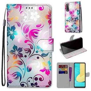 For LG Stylo 7 5G Coloured Drawing Cross Texture Horizontal Flip PU Leather Case with Holder & Card Slots & Wallet & Lanyard(Gradient Colorful Flower)