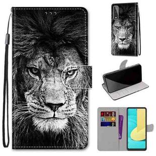 For LG Stylo 7 5G Coloured Drawing Cross Texture Horizontal Flip PU Leather Case with Holder & Card Slots & Wallet & Lanyard(Black White Lion Head)