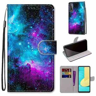 For LG Stylo 7 5G Coloured Drawing Cross Texture Horizontal Flip PU Leather Case with Holder & Card Slots & Wallet & Lanyard(Purple Green Starry Sky)