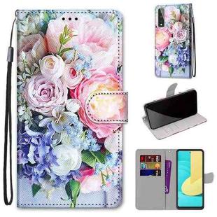 For LG Stylo 7 5G Coloured Drawing Cross Texture Horizontal Flip PU Leather Case with Holder & Card Slots & Wallet & Lanyard(Light Pink Bouquet)