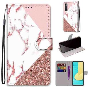 For LG Stylo 7 5G Coloured Drawing Cross Texture Horizontal Flip PU Leather Case with Holder & Card Slots & Wallet & Lanyard(Pink Stone Texture)