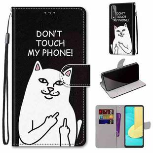 For LG Stylo 7 5G Coloured Drawing Cross Texture Horizontal Flip PU Leather Case with Holder & Card Slots & Wallet & Lanyard(Middle Finger White Cat)