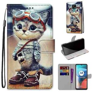 For Motorola Moto E7 Coloured Drawing Cross Texture Horizontal Flip PU Leather Case with Holder & Card Slots & Wallet & Lanyard(Leather Shoes Cat)