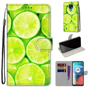 For Motorola Moto E7 Coloured Drawing Cross Texture Horizontal Flip PU Leather Case with Holder & Card Slots & Wallet & Lanyard(Green Lemon)