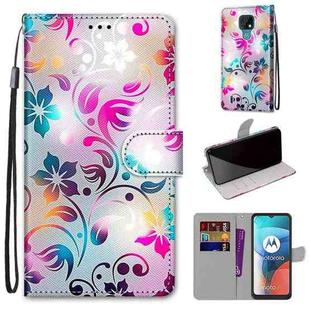 For Motorola Moto E7 Coloured Drawing Cross Texture Horizontal Flip PU Leather Case with Holder & Card Slots & Wallet & Lanyard(Gradient Colorful Flower)