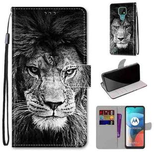 For Motorola Moto E7 Coloured Drawing Cross Texture Horizontal Flip PU Leather Case with Holder & Card Slots & Wallet & Lanyard(Black White Lion Head)