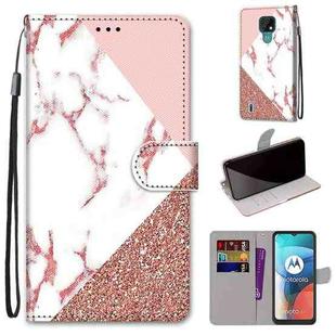 For Motorola Moto E7 Coloured Drawing Cross Texture Horizontal Flip PU Leather Case with Holder & Card Slots & Wallet & Lanyard(Pink Stone Texture)
