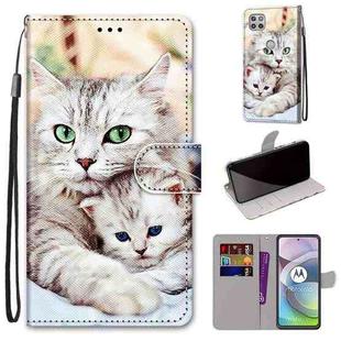 For Motorola Moto G 5G Coloured Drawing Cross Texture Horizontal Flip PU Leather Case with Holder & Card Slots & Wallet & Lanyard(Big Cat Holding Kitten)