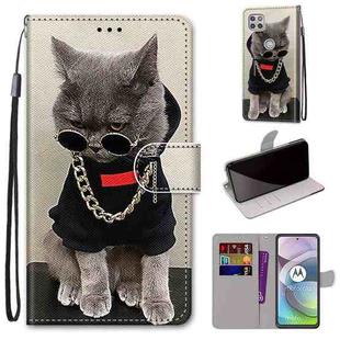 For Motorola Moto G 5G Coloured Drawing Cross Texture Horizontal Flip PU Leather Case with Holder & Card Slots & Wallet & Lanyard(Golden Chain Grey Cat)