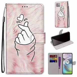 For Motorola Moto G 5G Coloured Drawing Cross Texture Horizontal Flip PU Leather Case with Holder & Card Slots & Wallet & Lanyard(Pink Hands Heart)