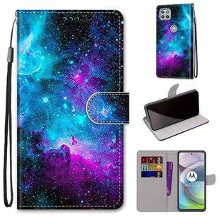 For Motorola Moto G 5G Coloured Drawing Cross Texture Horizontal Flip PU Leather Case with Holder & Card Slots & Wallet & Lanyard(Purple Green Starry Sky)