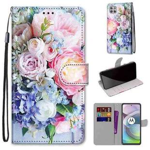 For Motorola Moto G 5G Coloured Drawing Cross Texture Horizontal Flip PU Leather Case with Holder & Card Slots & Wallet & Lanyard(Light Pink Bouquet)