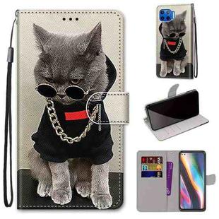 For Motorola Moto G 5G Plus Coloured Drawing Cross Texture Horizontal Flip PU Leather Case with Holder & Card Slots & Wallet & Lanyard(Golden Chain Grey Cat)