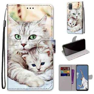 For OPPO A52 / A92 / A72 Coloured Drawing Cross Texture Horizontal Flip PU Leather Case with Holder & Card Slots & Wallet & Lanyard(Big Cat Holding Kitten)