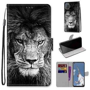 For OPPO A52 / A92 / A72 Coloured Drawing Cross Texture Horizontal Flip PU Leather Case with Holder & Card Slots & Wallet & Lanyard(Black White Lion Head)