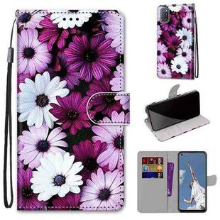 For OPPO A52 / A92 / A72 Coloured Drawing Cross Texture Horizontal Flip PU Leather Case with Holder & Card Slots & Wallet & Lanyard(Chrysanthemum Pink White Purple)