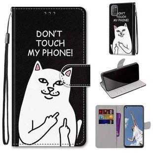For OPPO A52 / A92 / A72 Coloured Drawing Cross Texture Horizontal Flip PU Leather Case with Holder & Card Slots & Wallet & Lanyard(Middle Finger White Cat)
