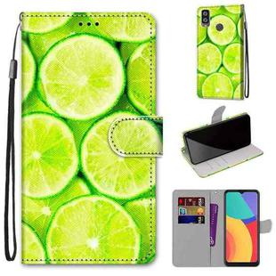 For Alcatel 1L (2021) Coloured Drawing Cross Texture Horizontal Flip PU Leather Case with Holder & Card Slots & Wallet & Lanyard(Green Lemon)