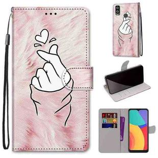 For Alcatel 1L (2021) Coloured Drawing Cross Texture Horizontal Flip PU Leather Case with Holder & Card Slots & Wallet & Lanyard(Pink Hands Heart)