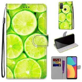 For Alcatel 1S (2021) Coloured Drawing Cross Texture Horizontal Flip PU Leather Case with Holder & Card Slots & Wallet & Lanyard(Green Lemon)