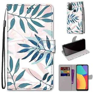 For Alcatel 1S (2021) Coloured Drawing Cross Texture Horizontal Flip PU Leather Case with Holder & Card Slots & Wallet & Lanyard(Pink Green Leaf)