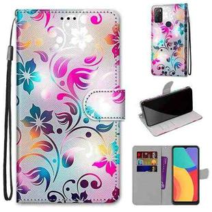 For Alcatel 1S (2021) Coloured Drawing Cross Texture Horizontal Flip PU Leather Case with Holder & Card Slots & Wallet & Lanyard(Gradient Colorful Flower)