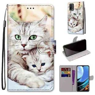For Xiaomi Redmi 9 Power / Note 9 4G Coloured Drawing Cross Texture Horizontal Flip PU Leather Case with Holder & Card Slots & Wallet & Lanyard(Big Cat Holding Kitten)