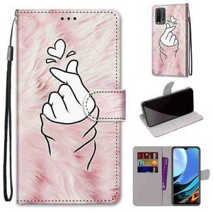 For Xiaomi Redmi 9 Power / Note 9 4G Coloured Drawing Cross Texture Horizontal Flip PU Leather Case with Holder & Card Slots & Wallet & Lanyard(Pink Hands Heart)