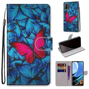 For Xiaomi Redmi 9 Power / Note 9 4G Coloured Drawing Cross Texture Horizontal Flip PU Leather Case with Holder & Card Slots & Wallet & Lanyard(Blue Red Butterfly)