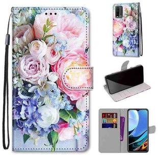 For Xiaomi Redmi 9 Power / Note 9 4G Coloured Drawing Cross Texture Horizontal Flip PU Leather Case with Holder & Card Slots & Wallet & Lanyard(Light Pink Bouquet)