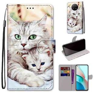 For Xiaomi Redmi Note 9 5G / Note 9T Coloured Drawing Cross Texture Horizontal Flip PU Leather Case with Holder & Card Slots & Wallet & Lanyard(Big Cat Holding Kitten)
