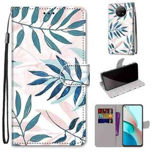 For Xiaomi Redmi Note 9 5G / Note 9T Coloured Drawing Cross Texture Horizontal Flip PU Leather Case with Holder & Card Slots & Wallet & Lanyard(Pink Green Leaf)