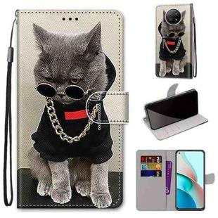 For Xiaomi Redmi Note 9 5G / Note 9T Coloured Drawing Cross Texture Horizontal Flip PU Leather Case with Holder & Card Slots & Wallet & Lanyard(Golden Chain Grey Cat)