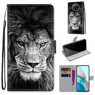 For Xiaomi Redmi Note 9 5G / Note 9T Coloured Drawing Cross Texture Horizontal Flip PU Leather Case with Holder & Card Slots & Wallet & Lanyard(Black White Lion Head)