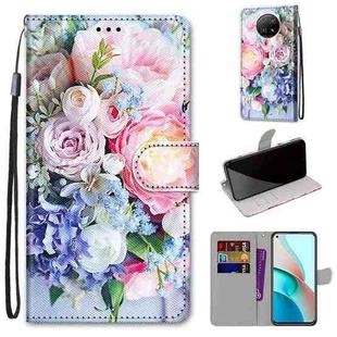 For Xiaomi Redmi Note 9 5G / Note 9T Coloured Drawing Cross Texture Horizontal Flip PU Leather Case with Holder & Card Slots & Wallet & Lanyard(Light Pink Bouquet)