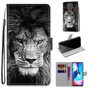 For Motorola Moto E7 Plus / G9 Play / G9 Coloured Drawing Cross Texture Horizontal Flip PU Leather Case with Holder & Card Slots & Wallet & Lanyard(Black White Lion Head)