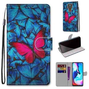 For Motorola Moto E7 Plus / G9 Play / G9 Coloured Drawing Cross Texture Horizontal Flip PU Leather Case with Holder & Card Slots & Wallet & Lanyard(Blue Red Butterfly)