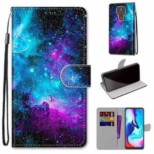 For Motorola Moto E7 Plus / G9 Play / G9 Coloured Drawing Cross Texture Horizontal Flip PU Leather Case with Holder & Card Slots & Wallet & Lanyard(Purple Green Starry Sky)