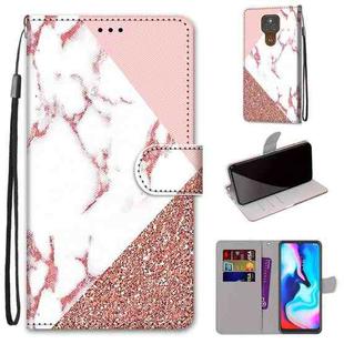 For Motorola Moto E7 Plus / G9 Play / G9 Coloured Drawing Cross Texture Horizontal Flip PU Leather Case with Holder & Card Slots & Wallet & Lanyard(Pink Stone Texture)