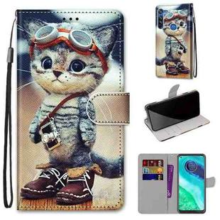For Motorola Moto G8 Coloured Drawing Cross Texture Horizontal Flip PU Leather Case with Holder & Card Slots & Wallet & Lanyard(Leather Shoes Cat)