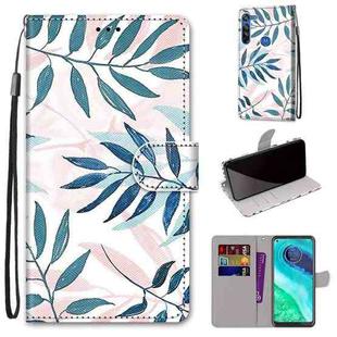 For Motorola Moto G8 Coloured Drawing Cross Texture Horizontal Flip PU Leather Case with Holder & Card Slots & Wallet & Lanyard(Pink Green Leaf)