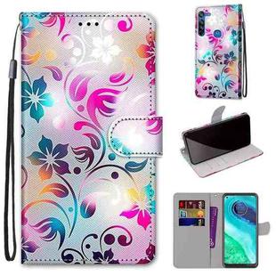 For Motorola Moto G8 Coloured Drawing Cross Texture Horizontal Flip PU Leather Case with Holder & Card Slots & Wallet & Lanyard(Gradient Colorful Flower)