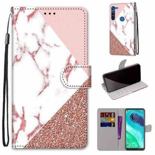 For Motorola Moto G8 Coloured Drawing Cross Texture Horizontal Flip PU Leather Case with Holder & Card Slots & Wallet & Lanyard(Pink Stone Texture)