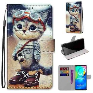 For Motorola Moto G8 Power Coloured Drawing Cross Texture Horizontal Flip PU Leather Case with Holder & Card Slots & Wallet & Lanyard(Leather Shoes Cat)