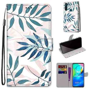 For Motorola Moto G8 Power Coloured Drawing Cross Texture Horizontal Flip PU Leather Case with Holder & Card Slots & Wallet & Lanyard(Pink Green Leaf)