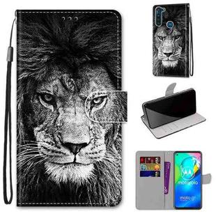 For Motorola Moto G8 Power Coloured Drawing Cross Texture Horizontal Flip PU Leather Case with Holder & Card Slots & Wallet & Lanyard(Black White Lion Head)