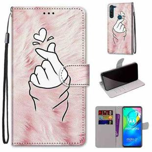 For Motorola Moto G8 Power Coloured Drawing Cross Texture Horizontal Flip PU Leather Case with Holder & Card Slots & Wallet & Lanyard(Pink Hands Heart)