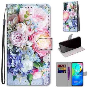 For Motorola Moto G8 Power Coloured Drawing Cross Texture Horizontal Flip PU Leather Case with Holder & Card Slots & Wallet & Lanyard(Light Pink Bouquet)