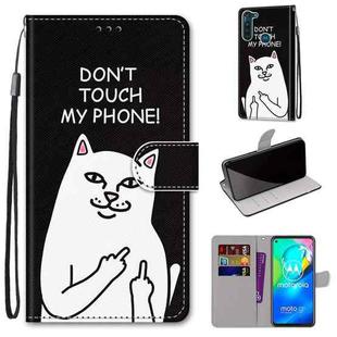 For Motorola Moto G8 Power Coloured Drawing Cross Texture Horizontal Flip PU Leather Case with Holder & Card Slots & Wallet & Lanyard(Middle Finger White Cat)