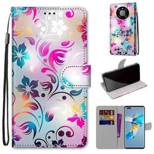 For Huawei Mate 40 Pro Coloured Drawing Cross Texture Horizontal Flip PU Leather Case with Holder & Card Slots & Wallet & Lanyard(Gradient Colorful Flower)